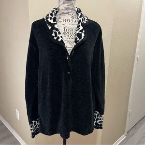 Rebecca Malone Black Cardigan with Animal Print Details